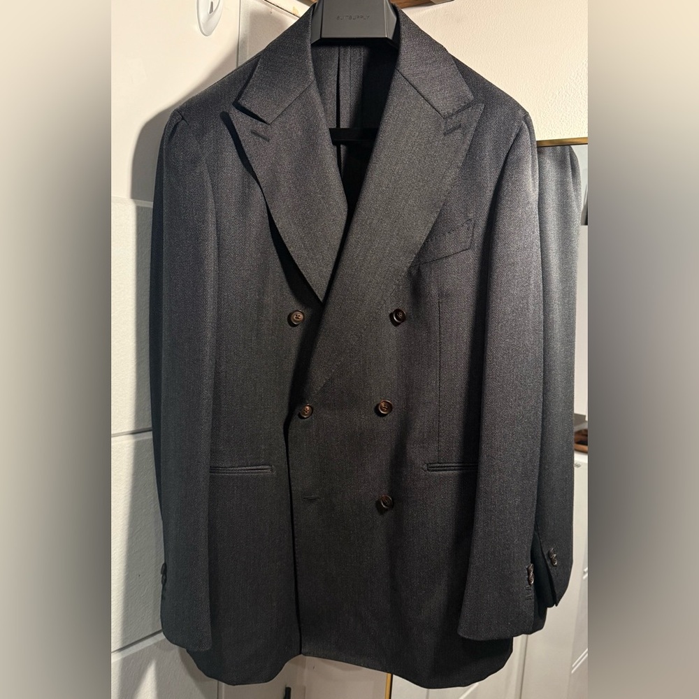 SUITSUPPLY Charcoal Calvary Twill DB Havana Jacket 46R